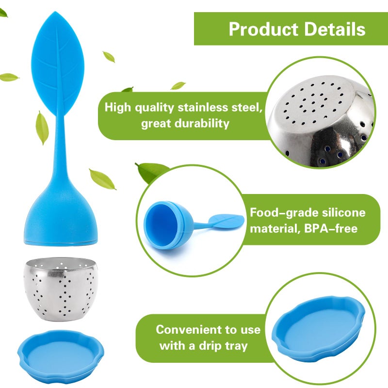Bekith 7 Pack Silicone Tea Infuser, Cute Loose Leaf Tea Steeper, Fine Mesh Tea Strainer with Drip Tray, Stainless Steel Tea Filter Ball Tea Diffuser Steeper for Cup Mug - Image 3
